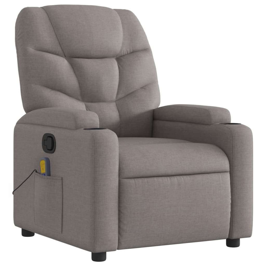 vidaXL Sillón de masaje reclinable de tela gris taupé