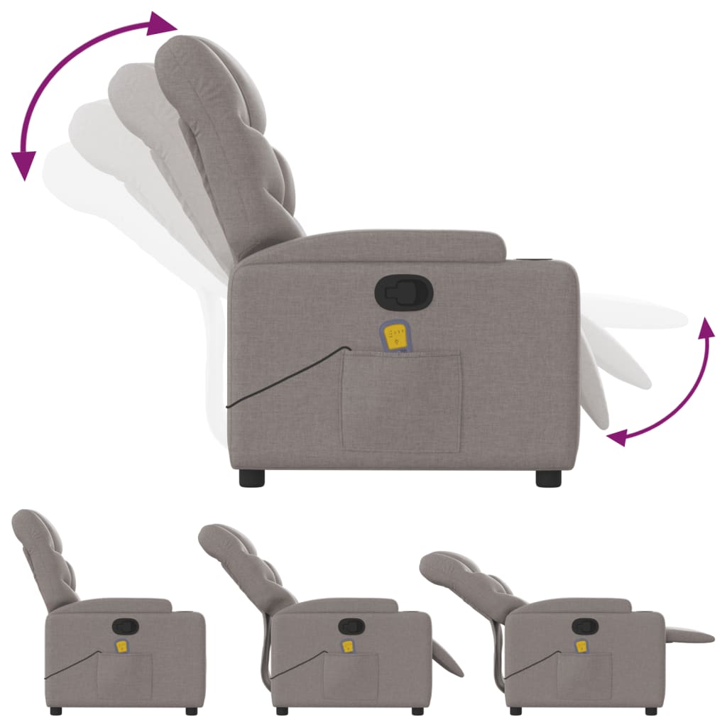 vidaXL Sillón de masaje reclinable de tela gris taupé