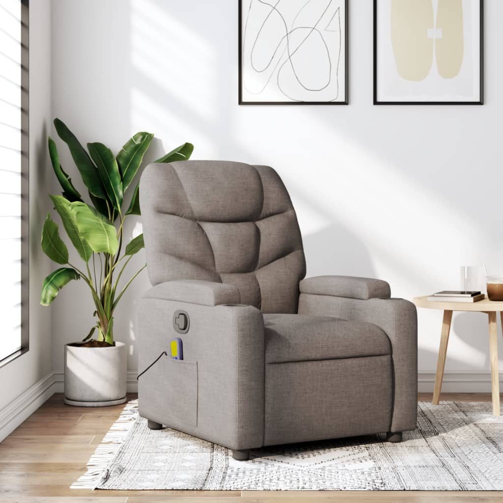 vidaXL Sillón de masaje reclinable de tela gris taupé