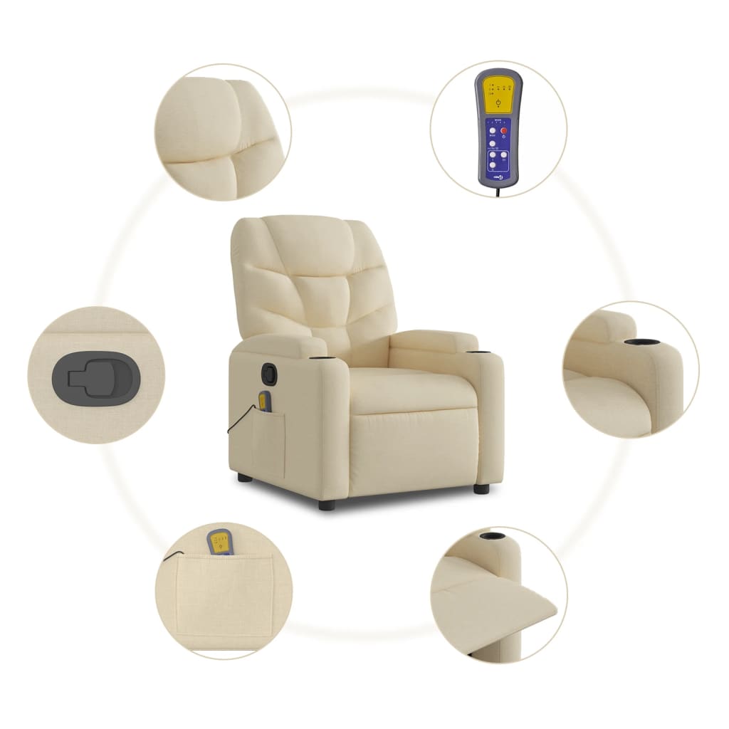 vidaXL Sillón de masaje reclinable de tela crema