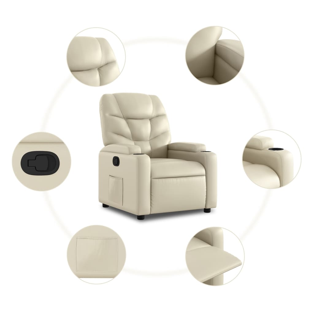 vidaXL Sillón reclinable de cuero sintético crema