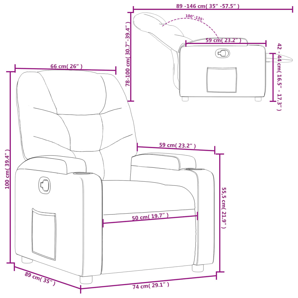 vidaXL Sillón reclinable de cuero sintético crema