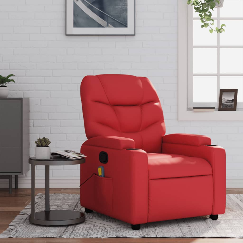 vidaXL Sillón de masaje reclinable cuero sintético rojo