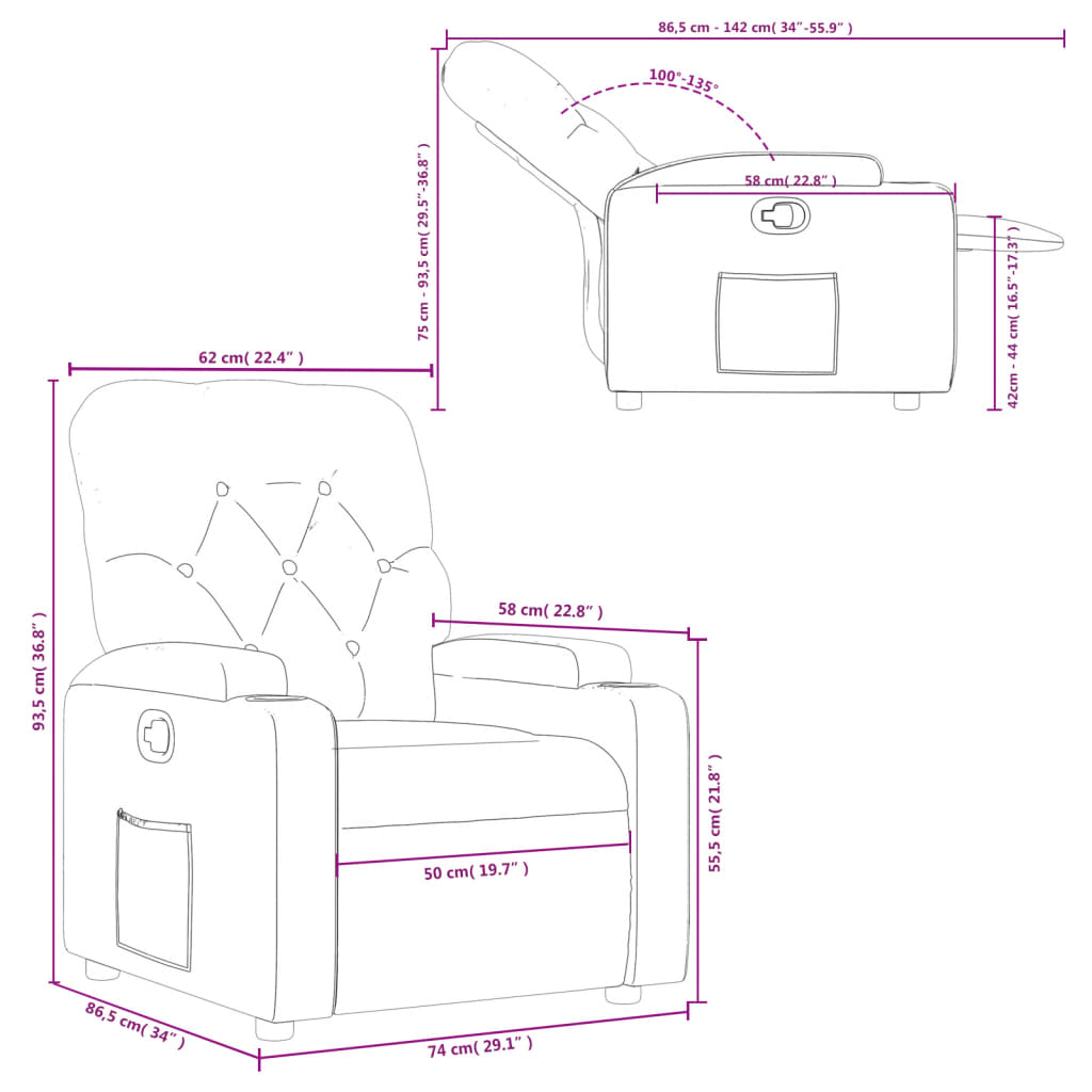 vidaXL Sillón reclinable de tela negro