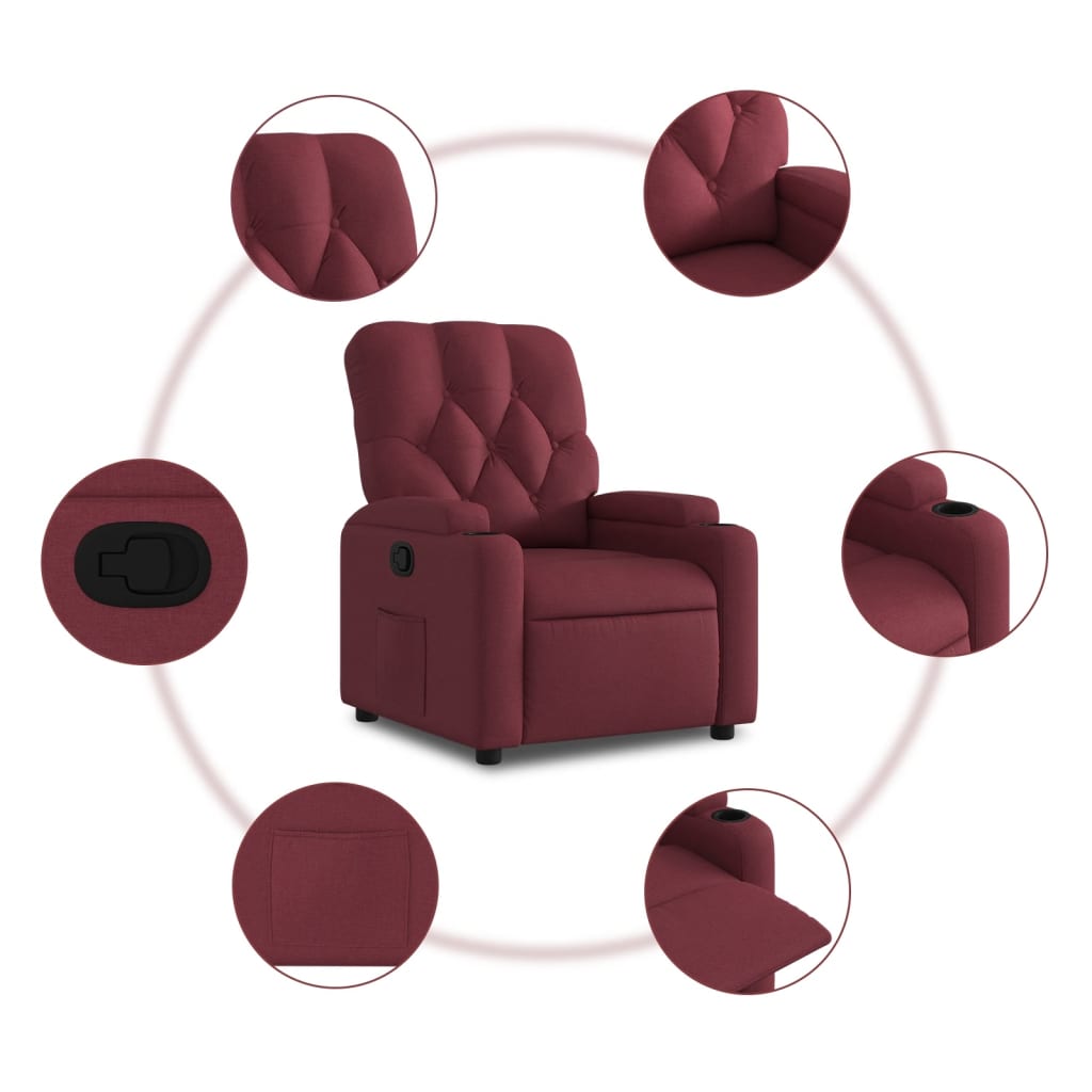 vidaXL Sillón reclinable de tela rojo tinto