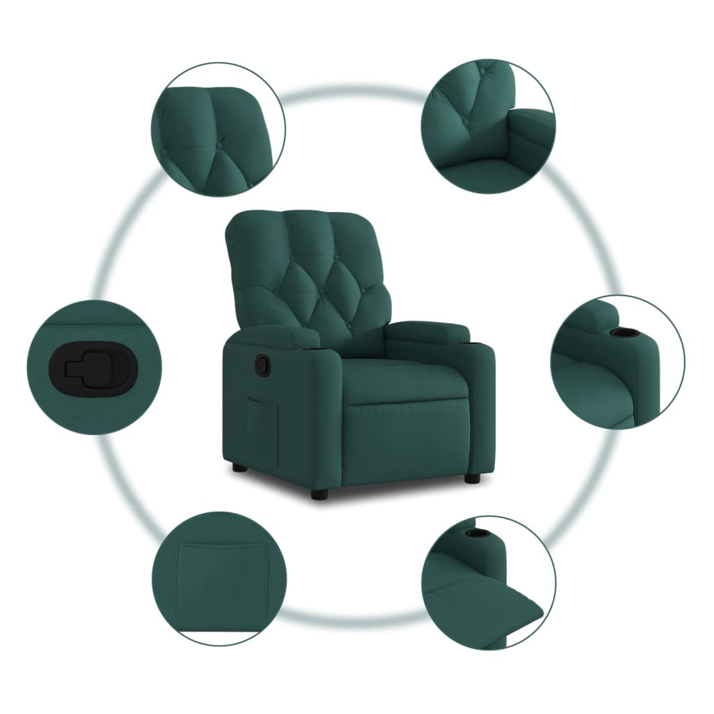 vidaXL Sillón reclinable de tela verde oscuro