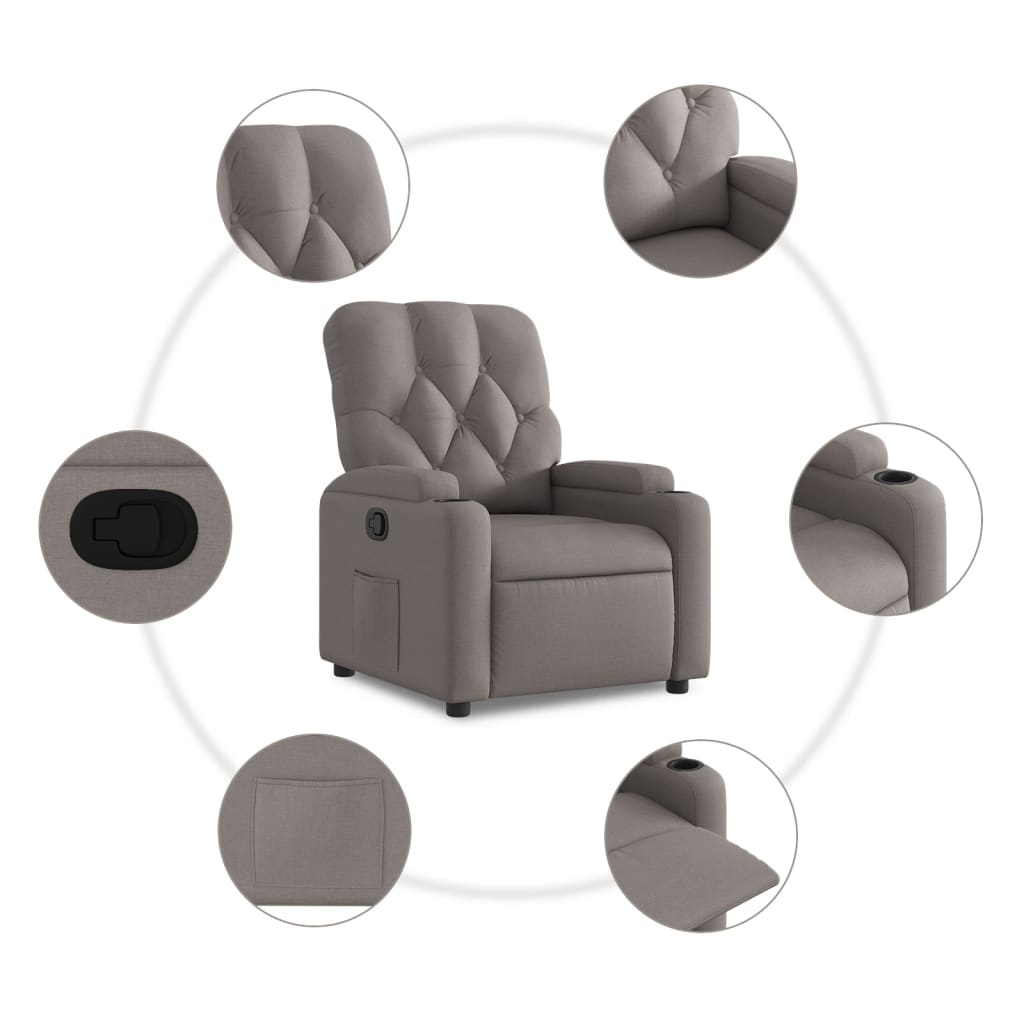 vidaXL Sillón reclinable de tela gris taupe