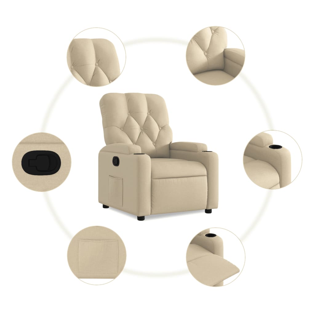 vidaXL Sillón reclinable de tela crema