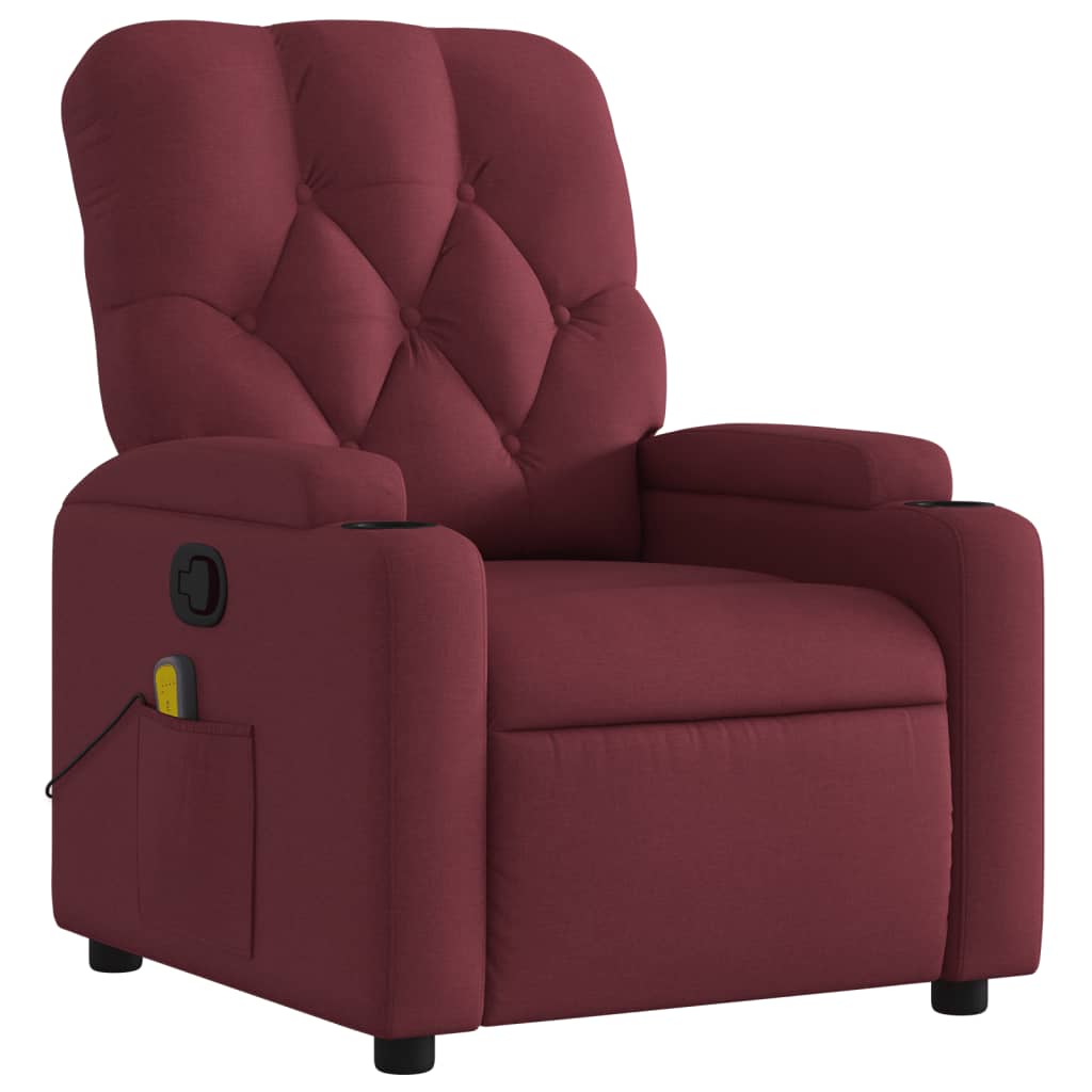 vidaXL Sillón de masaje reclinable de tela color vino tinto