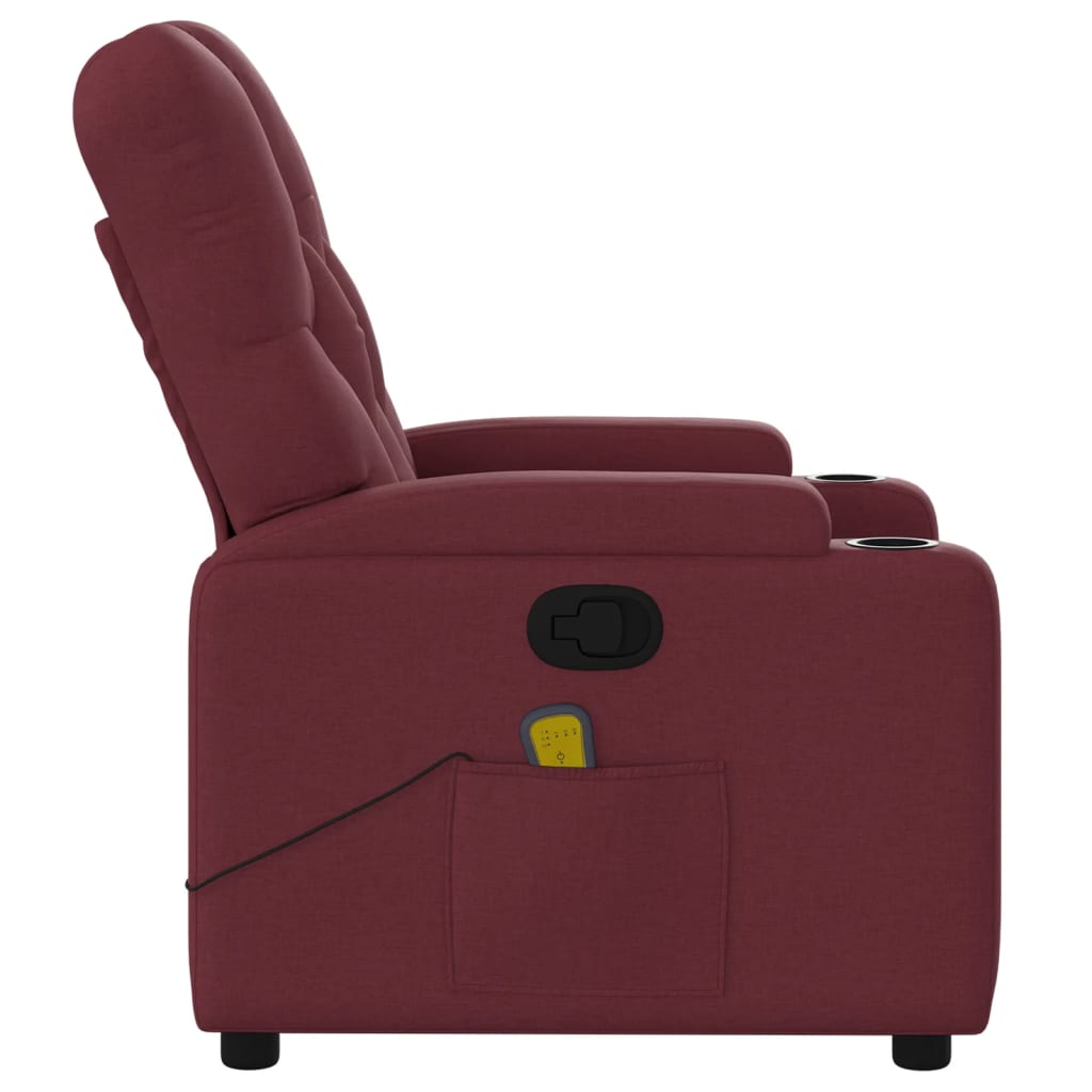 vidaXL Sillón de masaje reclinable de tela color vino tinto