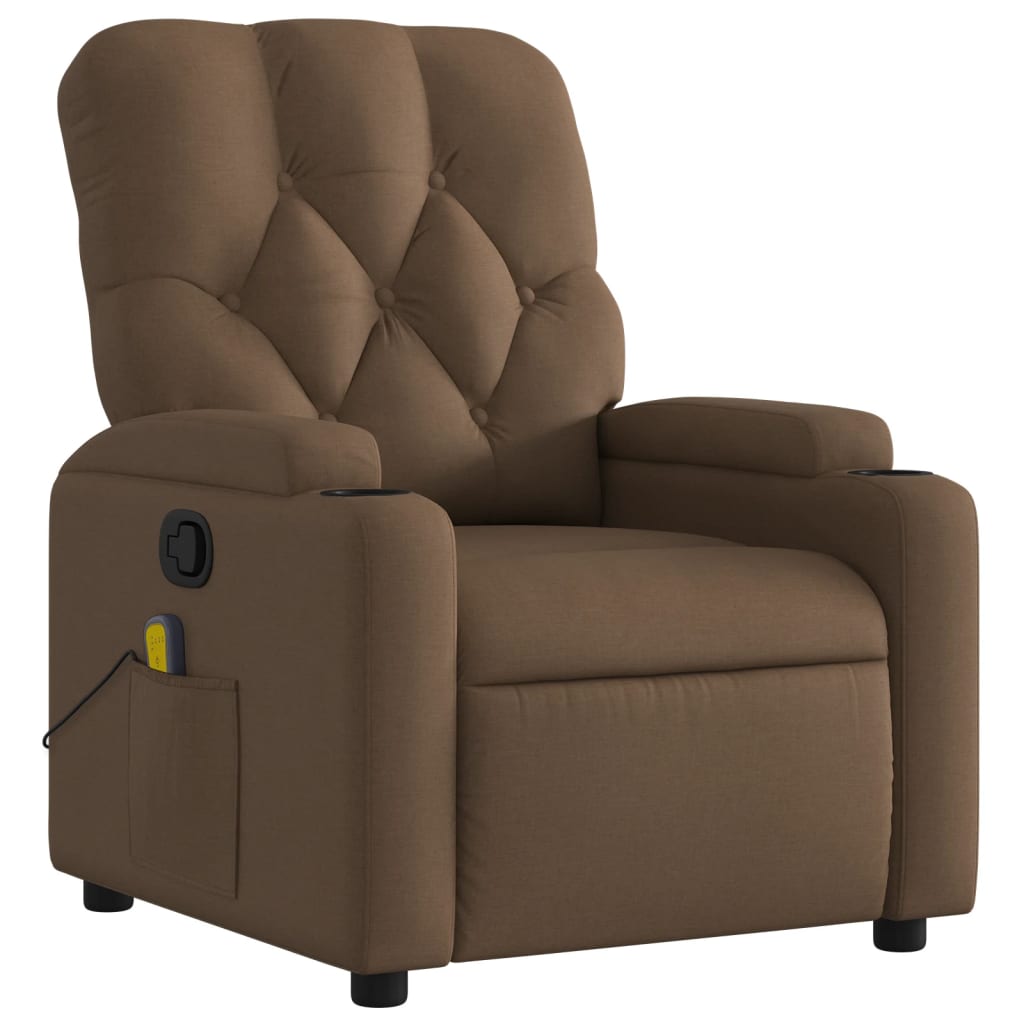 vidaXL Sillón reclinable con masaje de tela marrón