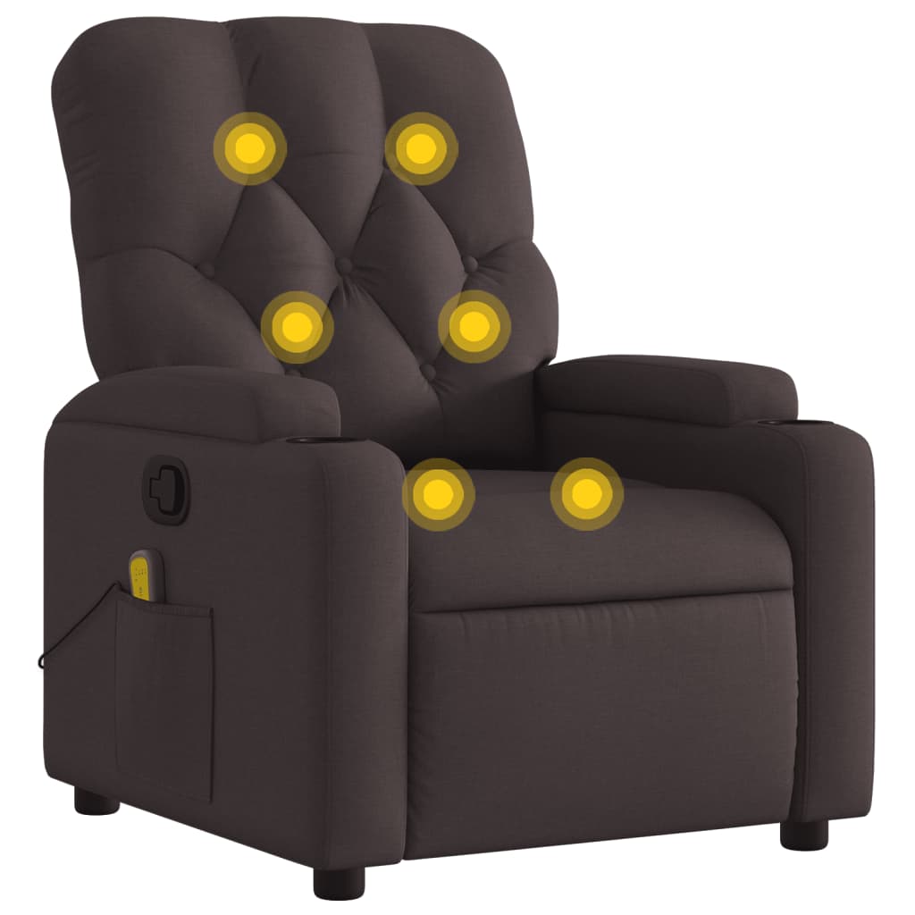 vidaXL Sillón de masaje reclinable de tela marrón oscuro