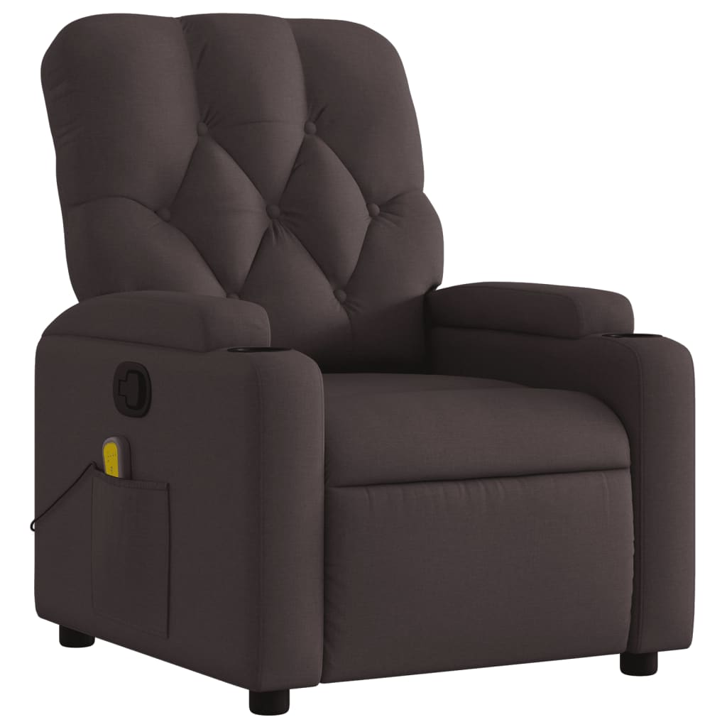 vidaXL Sillón de masaje reclinable de tela marrón oscuro