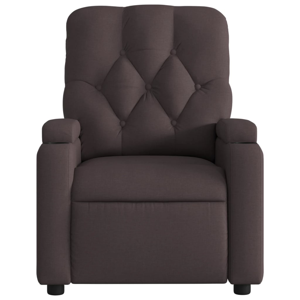 vidaXL Sillón de masaje reclinable de tela marrón oscuro