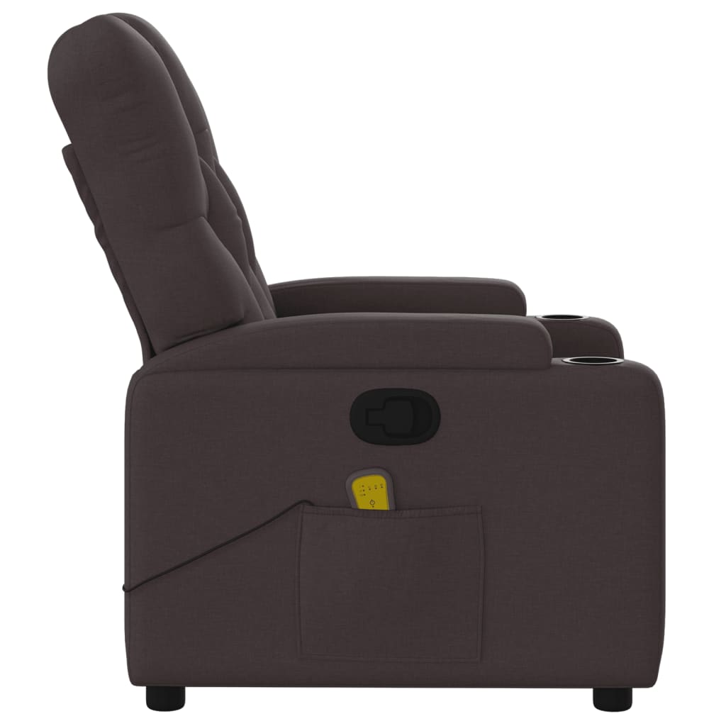 vidaXL Sillón de masaje reclinable de tela marrón oscuro