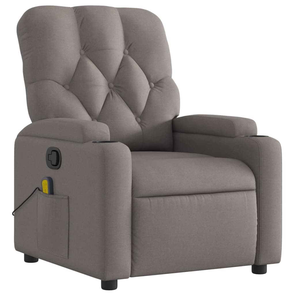 vidaXL Sillón de masaje reclinable de tela gris taupé