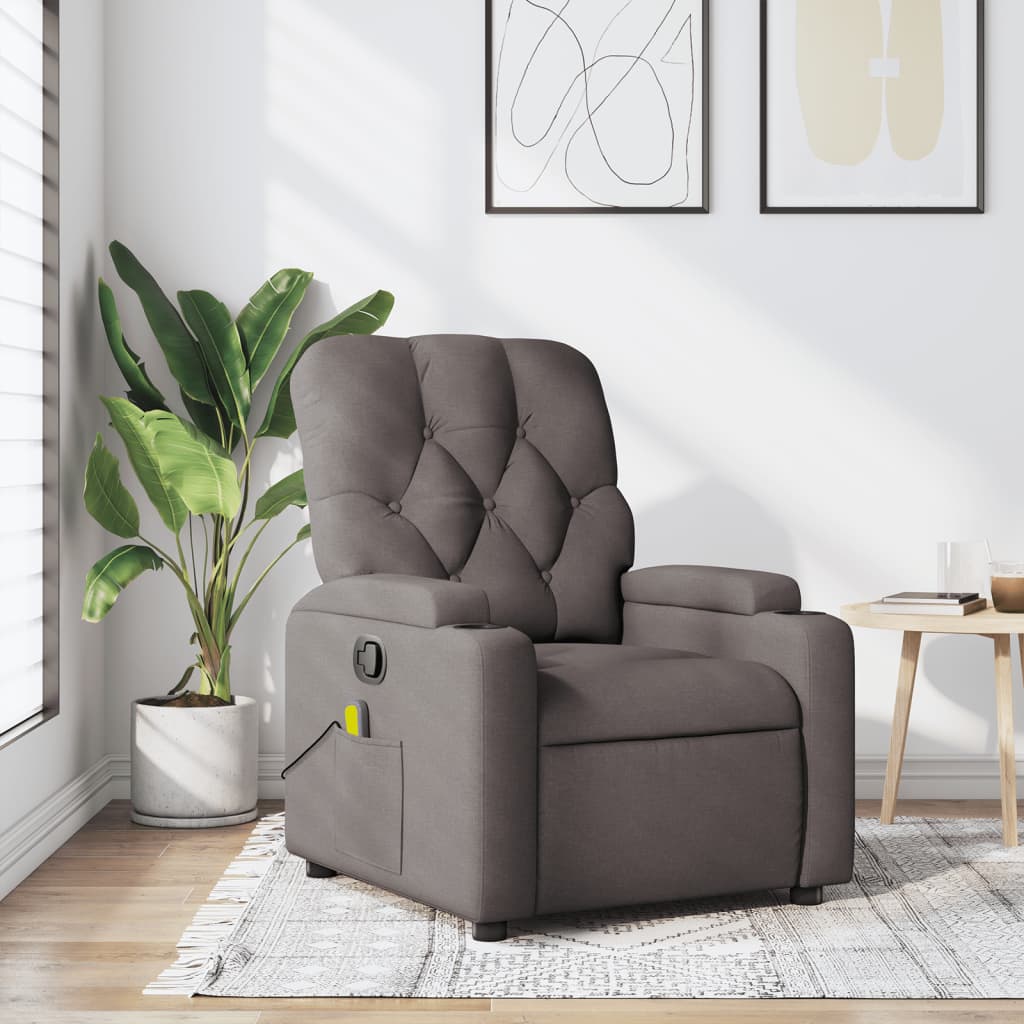 vidaXL Sillón de masaje reclinable de tela gris taupé