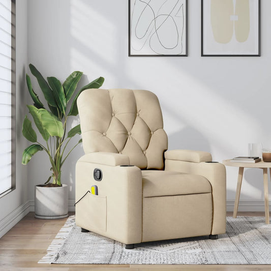 vidaXL Sillón de masaje reclinable de tela crema