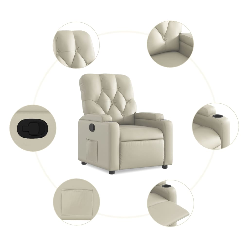 vidaXL Sillón reclinable de cuero sintético crema