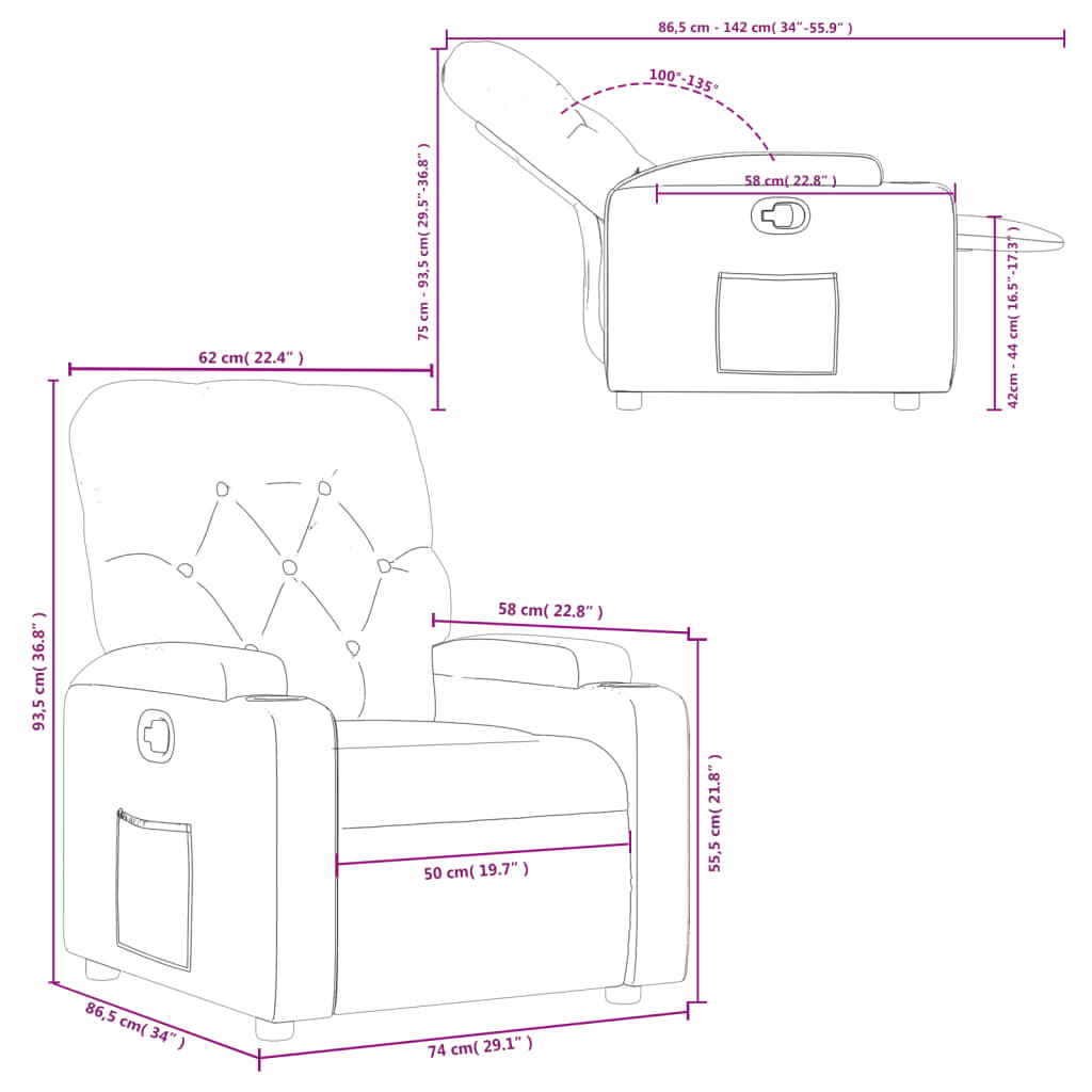 vidaXL Sillón reclinable de cuero sintético crema