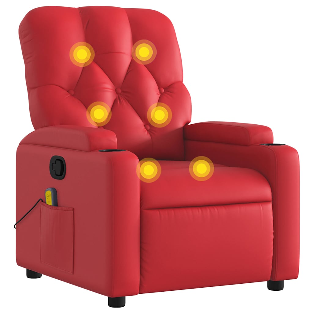 vidaXL Sillón de masaje reclinable cuero sintético rojo