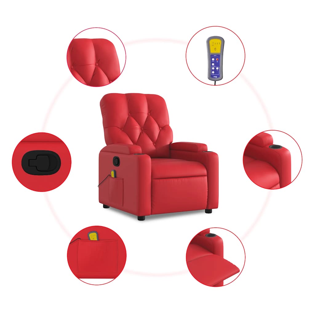 vidaXL Sillón de masaje reclinable cuero sintético rojo