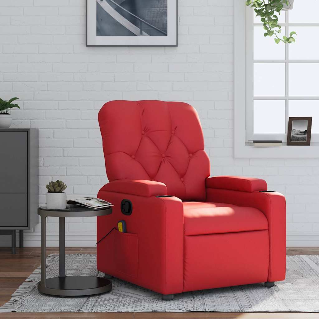 vidaXL Sillón de masaje reclinable cuero sintético rojo