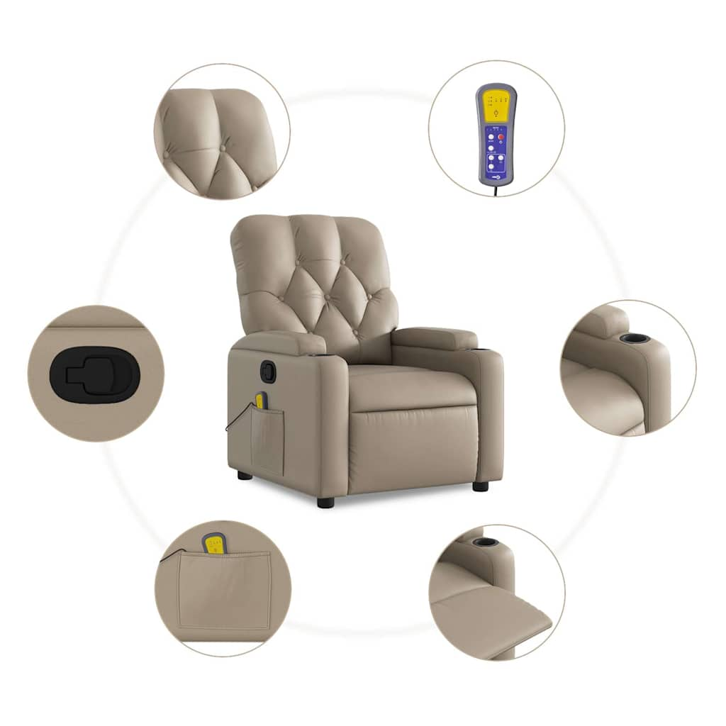 vidaXL Sillón de masaje reclinable cuero sintético color capuchino