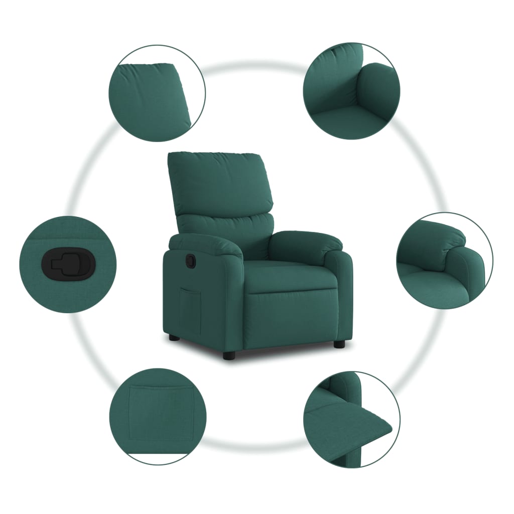 vidaXL Sillón reclinable de tela verde oscuro