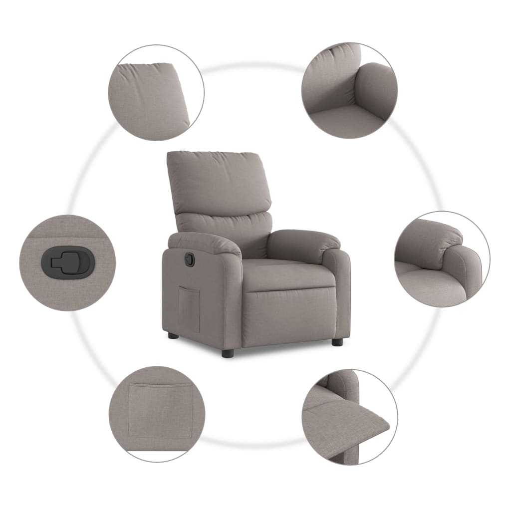 vidaXL Sillón reclinable de tela gris taupe