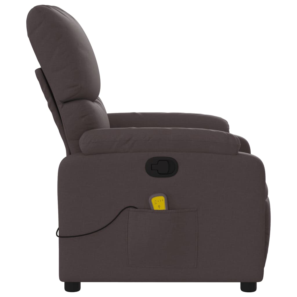 vidaXL Sillón de masaje reclinable de tela marrón oscuro