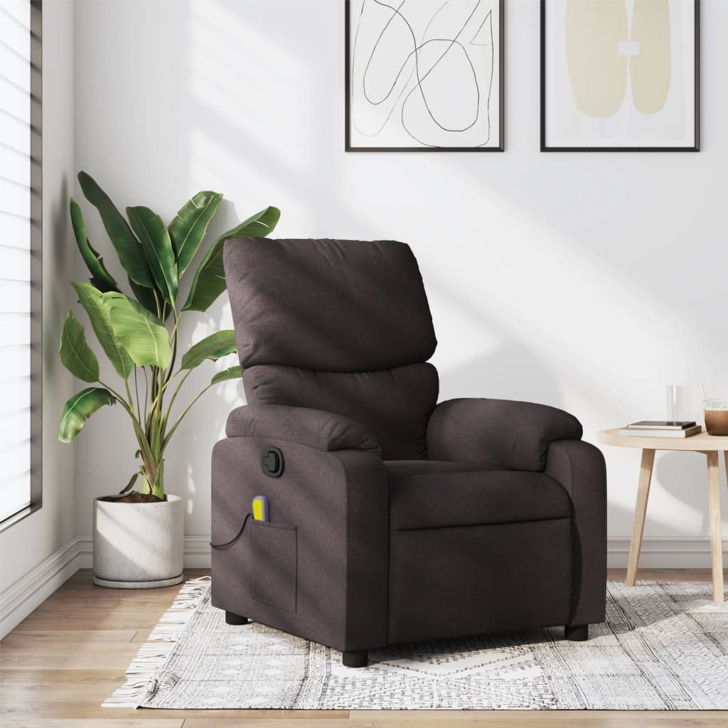 vidaXL Sillón de masaje reclinable de tela marrón oscuro