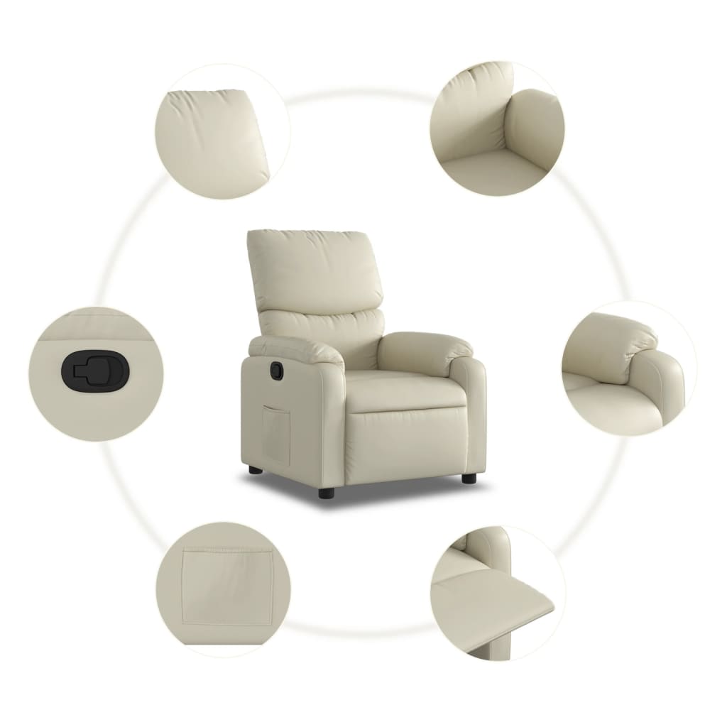 vidaXL Sillón reclinable de cuero sintético crema