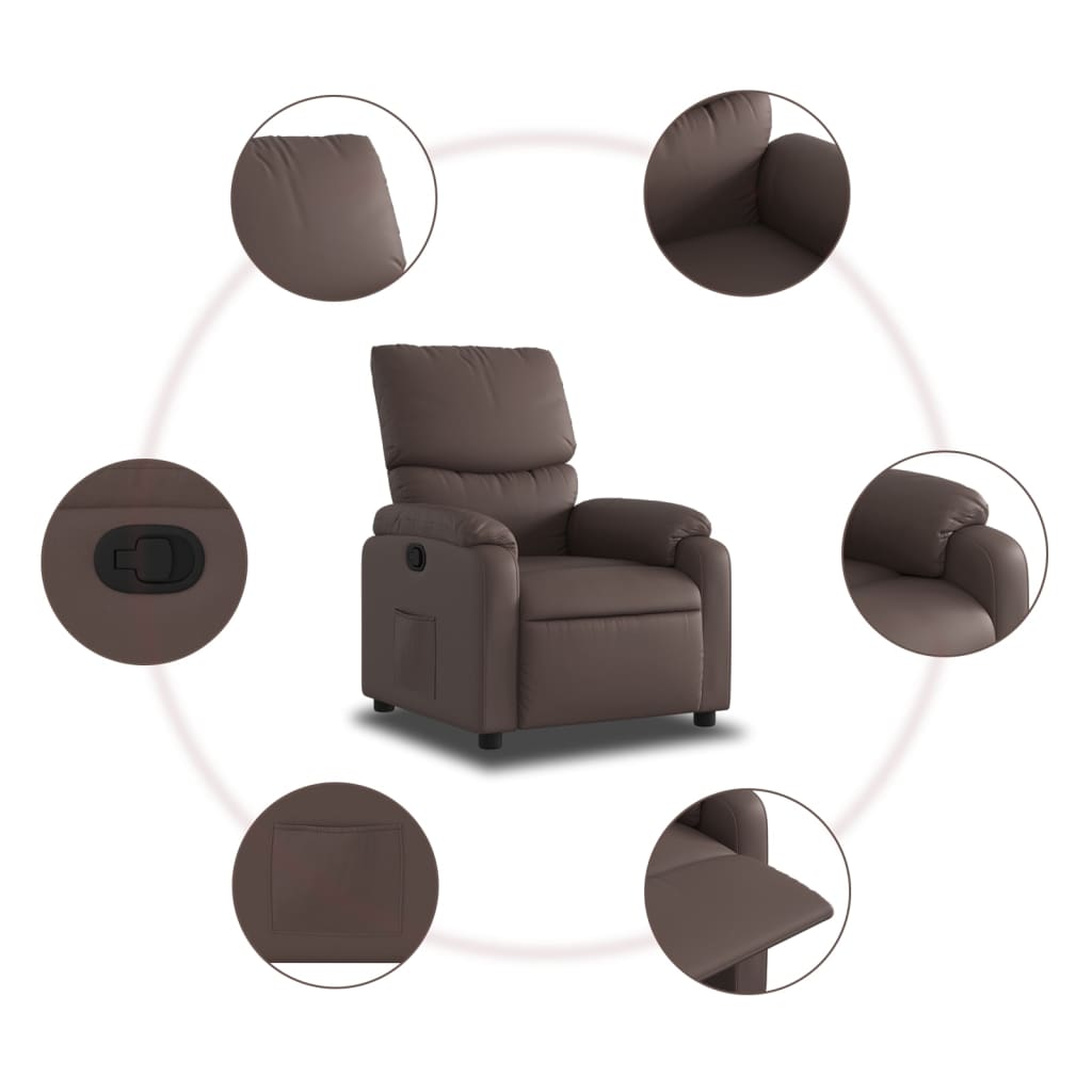 vidaXL Sillón reclinable de cuero sintético marrón