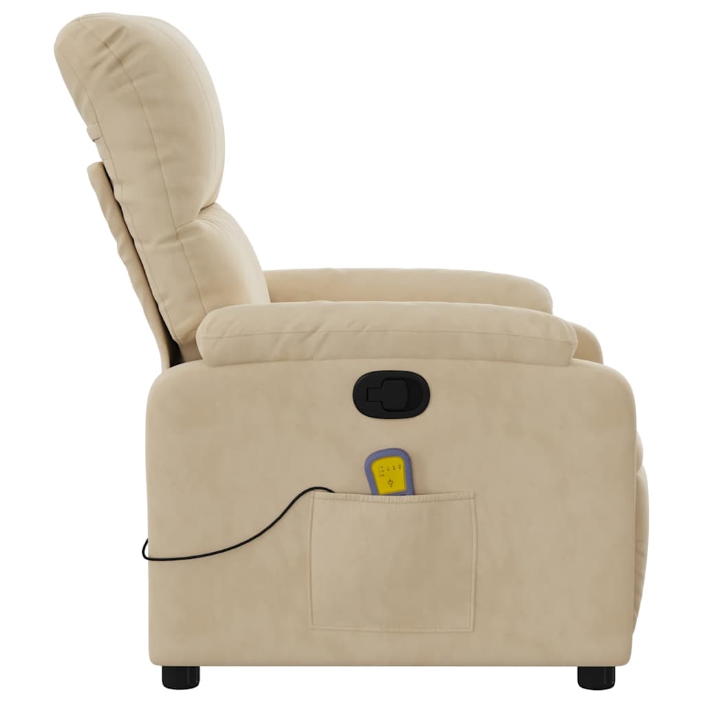 vidaXL Sillón reclinable de masaje tela de microfibra color crema