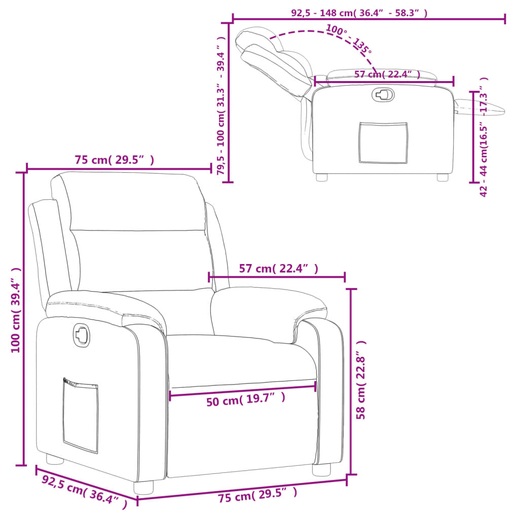 vidaXL Sillón reclinable de tela gris claro