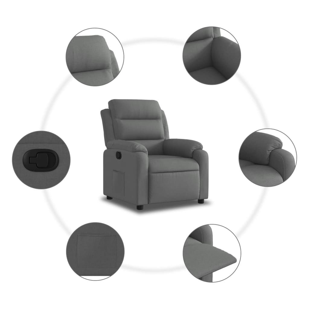 vidaXL Sillón reclinable de tela gris oscuro