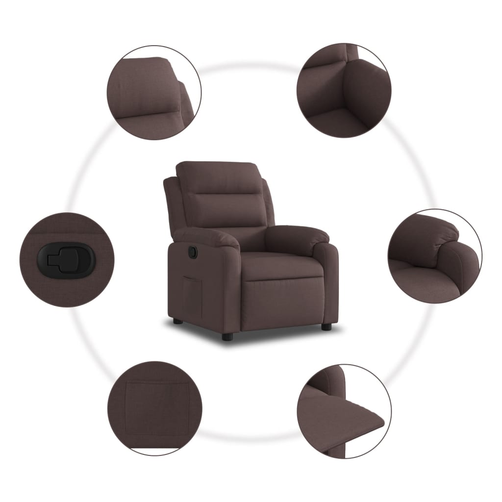 vidaXL Sillón reclinable de tela marrón oscuro