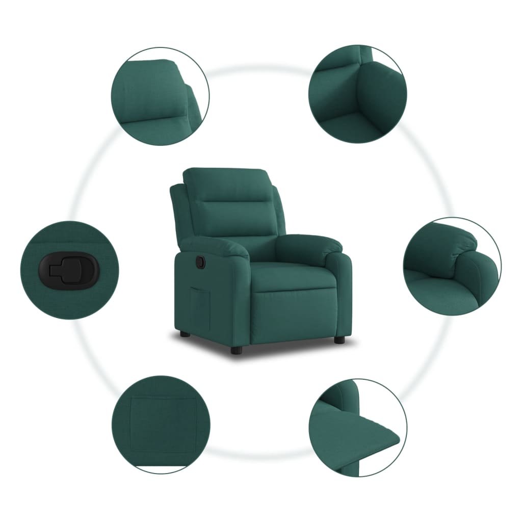 vidaXL Sillón reclinable de tela verde oscuro