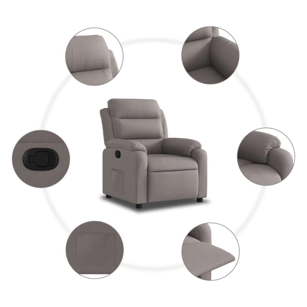 vidaXL Sillón reclinable de tela gris taupe