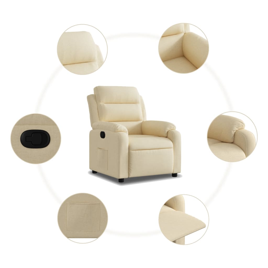 vidaXL Sillón reclinable de tela crema