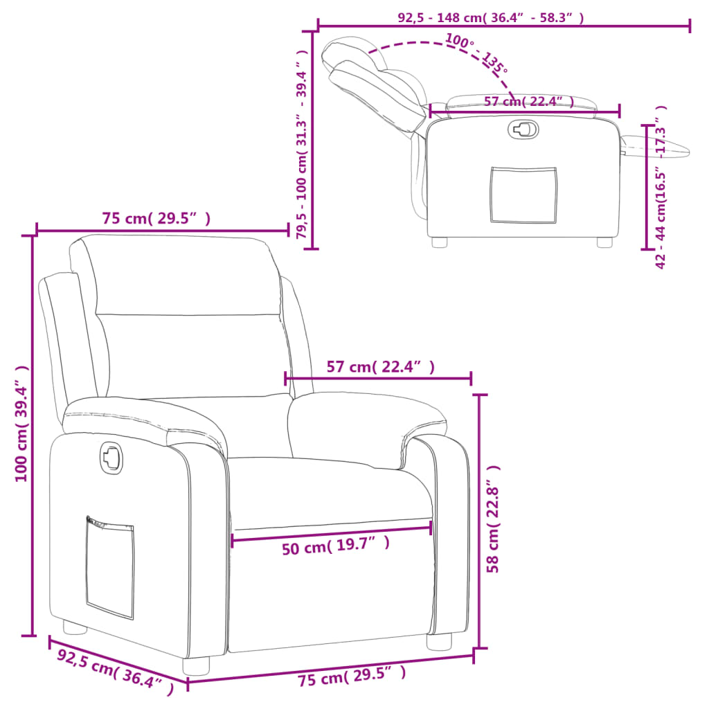 vidaXL Sillón reclinable de tela crema