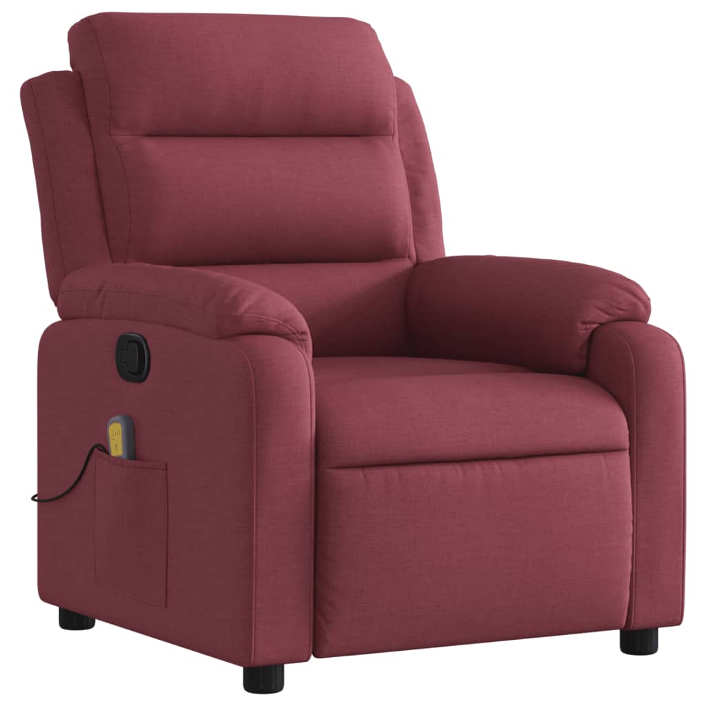 vidaXL Sillón de masaje reclinable de tela color vino tinto