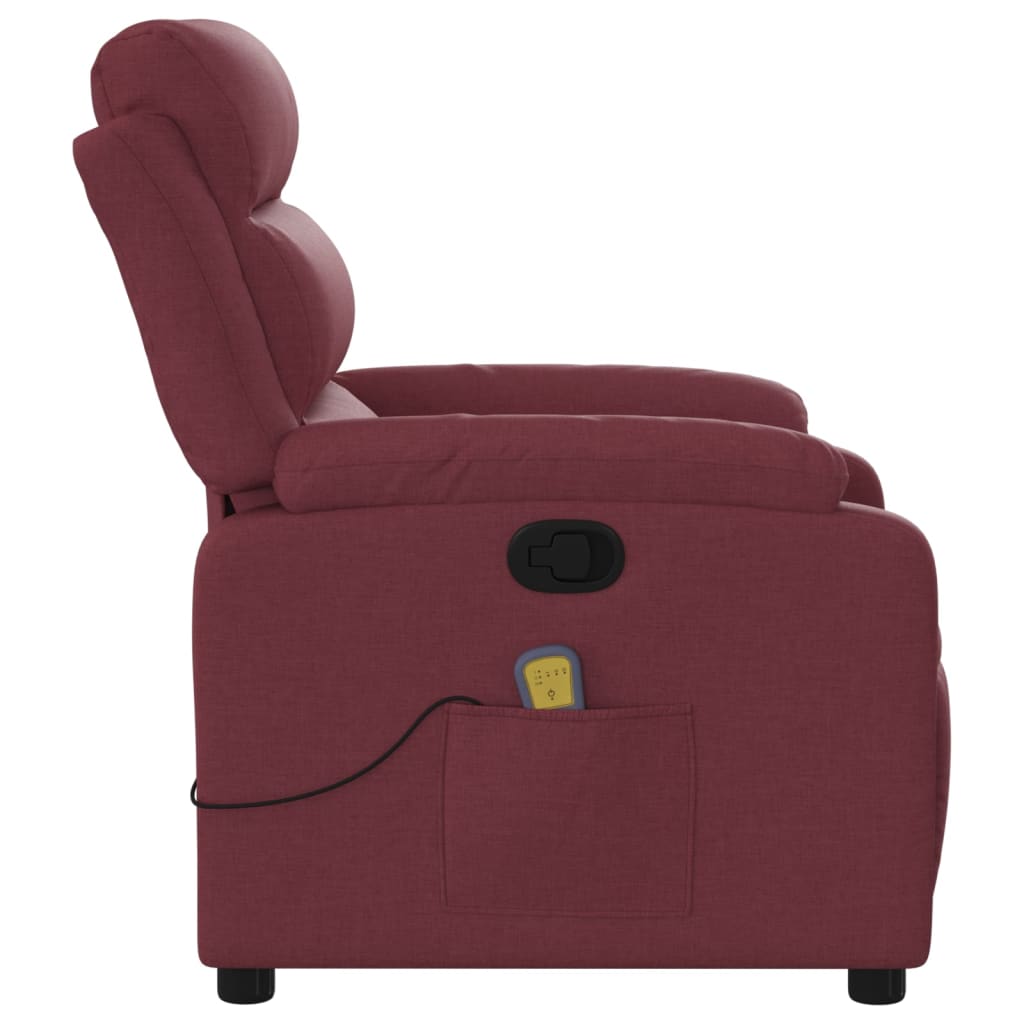 vidaXL Sillón de masaje reclinable de tela color vino tinto