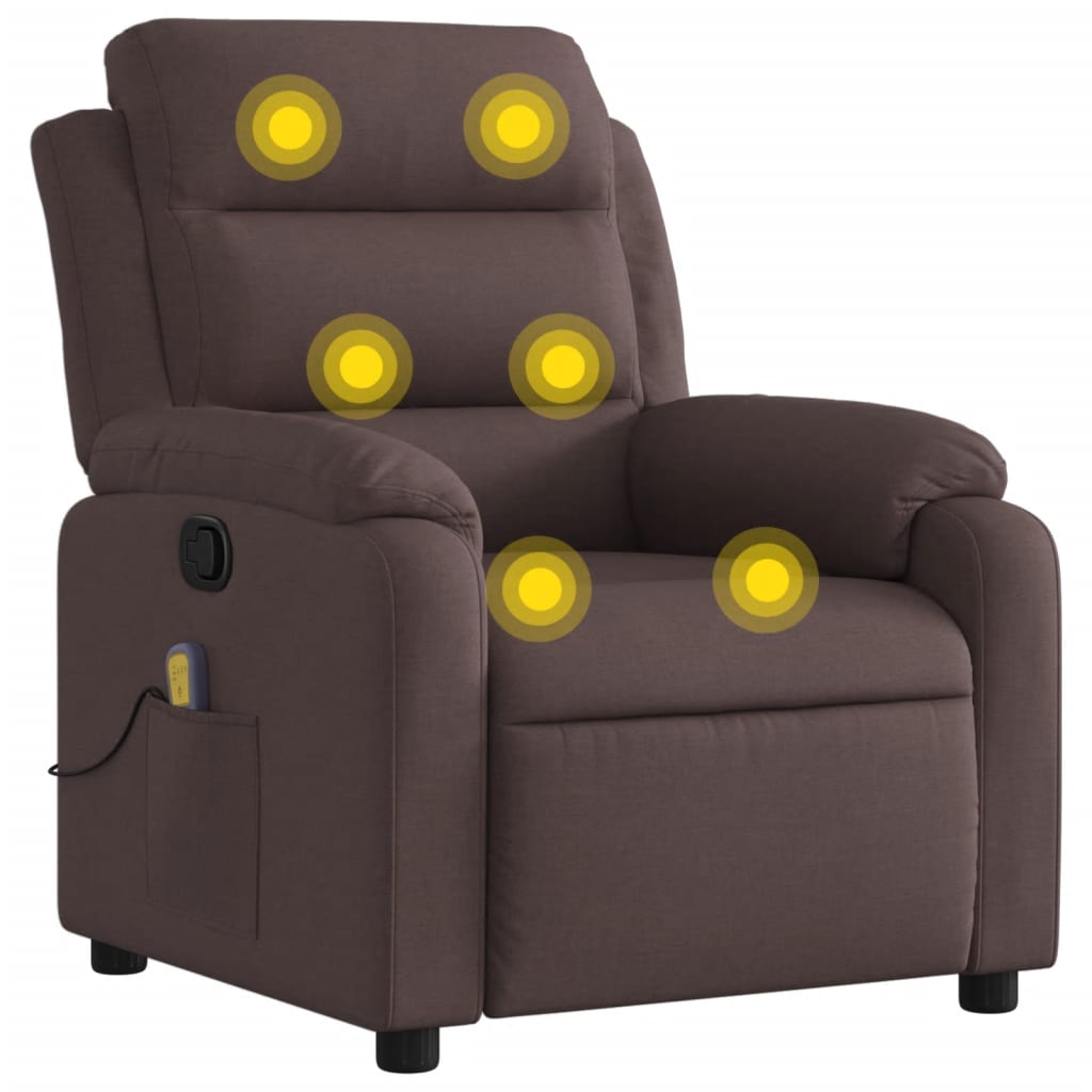 vidaXL Sillón de masaje reclinable de tela marrón oscuro