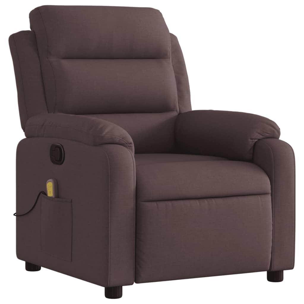 vidaXL Sillón de masaje reclinable de tela marrón oscuro