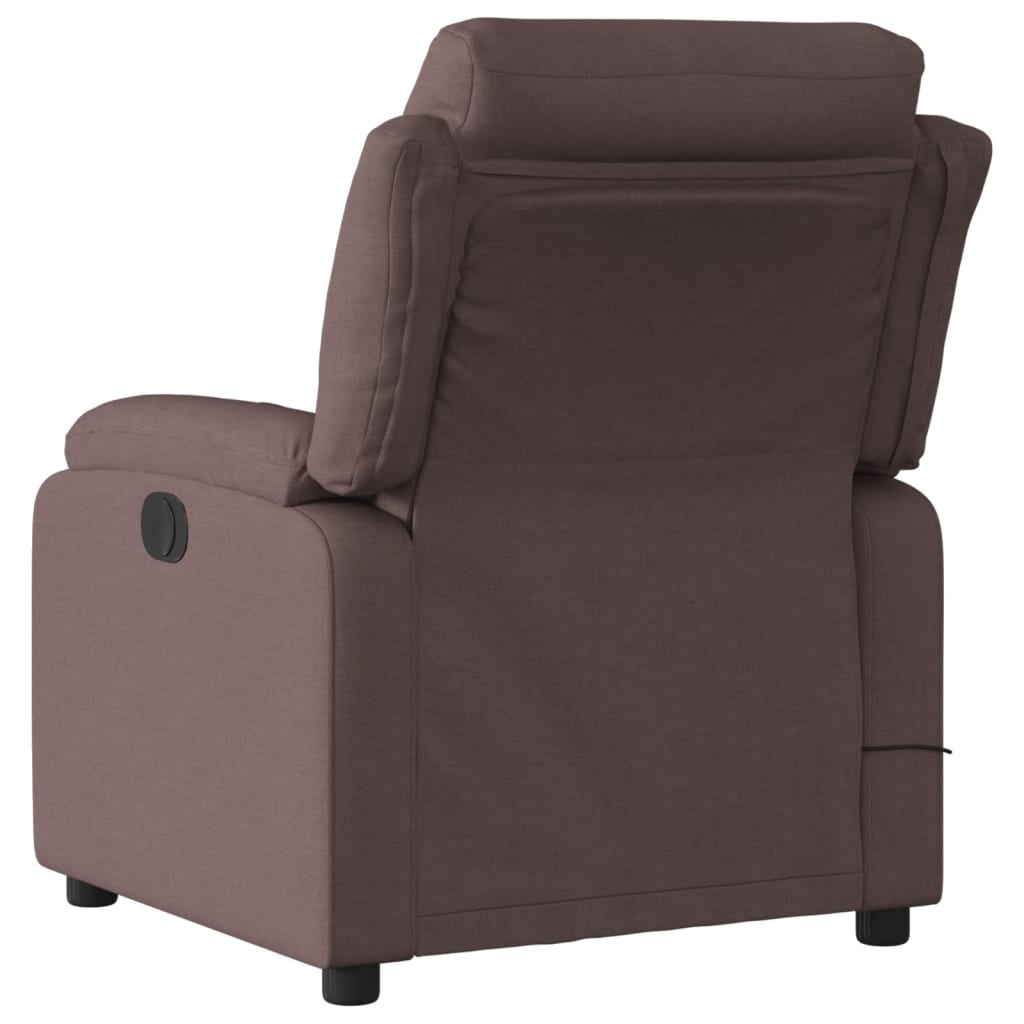 vidaXL Sillón de masaje reclinable de tela marrón oscuro