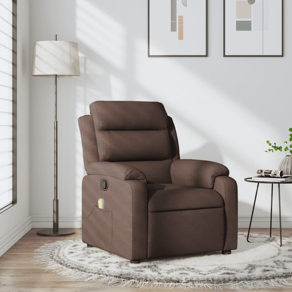 vidaXL Sillón de masaje reclinable de tela marrón oscuro