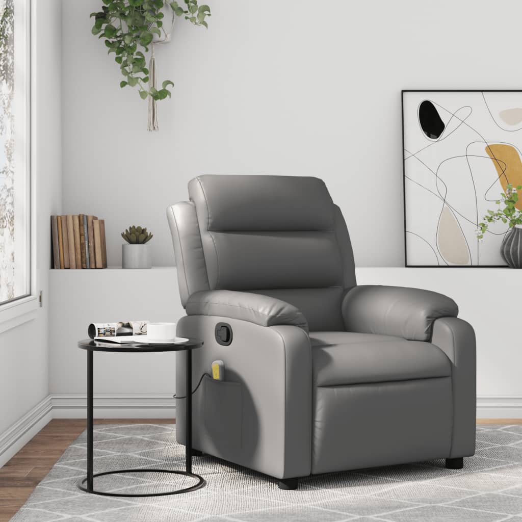 vidaXL Sillón de masaje reclinable cuero sintético gris