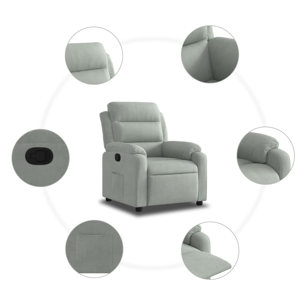 vidaXL Sillón reclinable de terciopelo gris claro